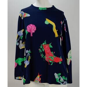 Vintage Leonard Fashion Paris Long Sleeve Navy Bright Veggie Shoes Shirt Sz 3
